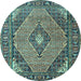 Round Medallion Light Blue Traditional Rug, tr1172lblu
