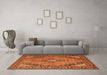 Machine Washable Medallion Orange Traditional Area Rugs in a Living Room, wshtr1172org