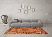 Machine Washable Medallion Orange Traditional Rug, wshtr1172org