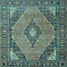 Square Machine Washable Medallion Light Blue Traditional Rug, wshtr1172lblu