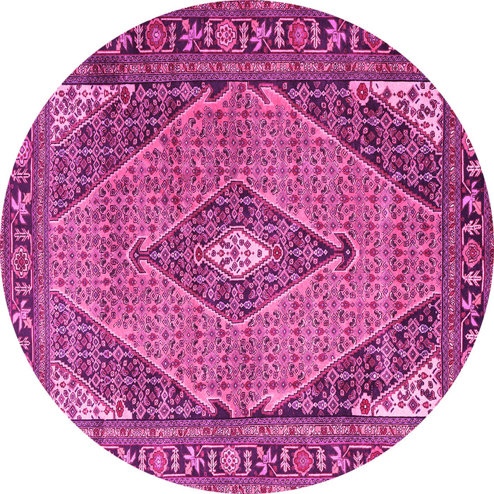 Round Machine Washable Medallion Pink Traditional Rug, wshtr1172pnk