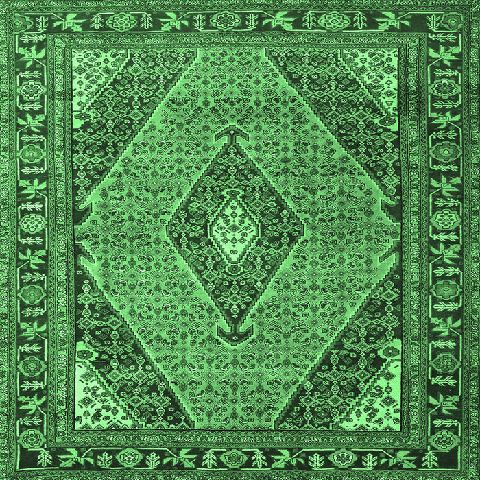 Square Medallion Emerald Green Traditional Rug, tr1172emgrn