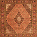 Round Machine Washable Medallion Orange Traditional Area Rugs, wshtr1172org