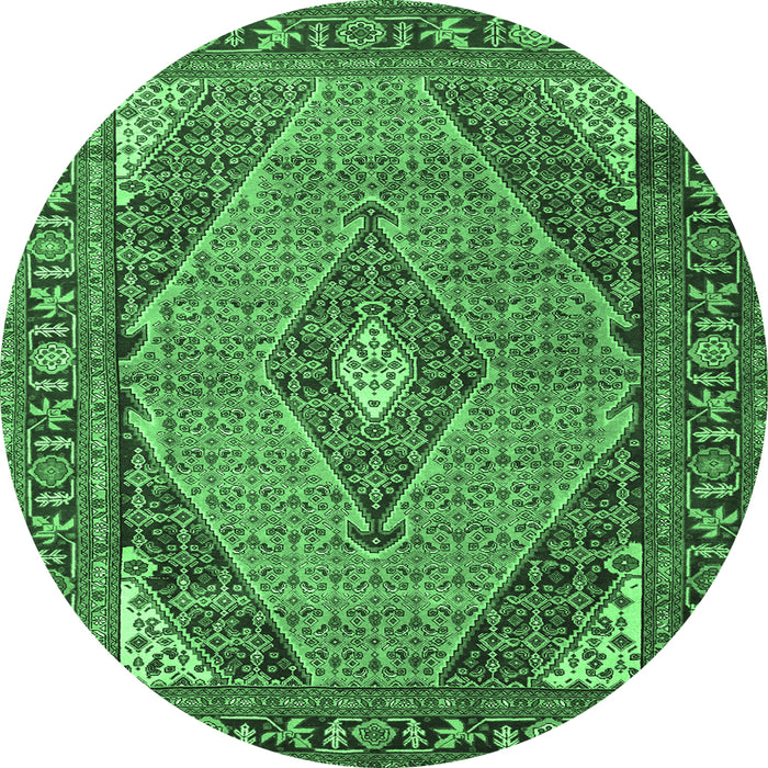 Round Medallion Emerald Green Traditional Rug, tr1172emgrn