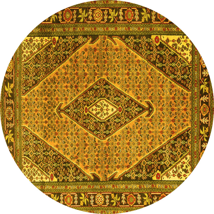 Round Machine Washable Medallion Yellow Traditional Rug, wshtr1172yw