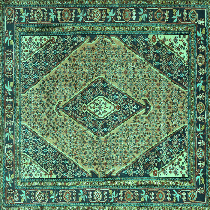 Square Machine Washable Medallion Turquoise Traditional Area Rugs, wshtr1172turq