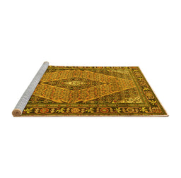 Sideview of Machine Washable Medallion Yellow Traditional Rug, wshtr1172yw