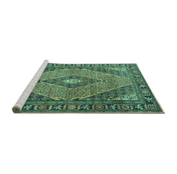 Sideview of Machine Washable Medallion Turquoise Traditional Area Rugs, wshtr1172turq