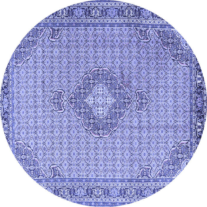 Round Machine Washable Medallion Blue Traditional Rug, wshtr1173blu