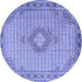 Round Machine Washable Medallion Blue Traditional Rug, wshtr1173blu