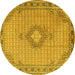 Round Machine Washable Medallion Yellow Traditional Rug, wshtr1173yw