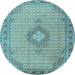 Round Machine Washable Medallion Light Blue Traditional Rug, wshtr1173lblu