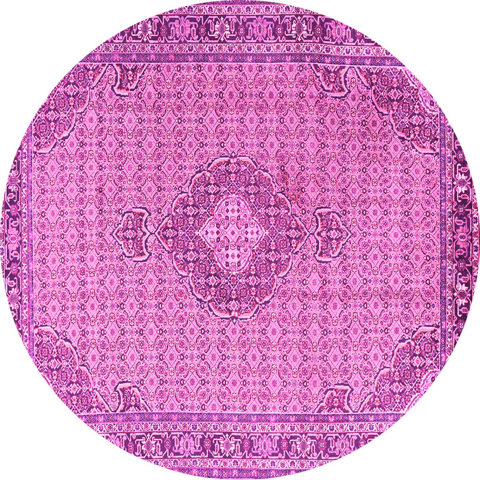 Round Machine Washable Medallion Pink Traditional Rug, wshtr1173pnk