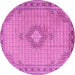 Round Machine Washable Medallion Pink Traditional Rug, wshtr1173pnk