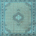 Square Machine Washable Medallion Light Blue Traditional Rug, wshtr1173lblu