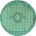 Round Medallion Turquoise Traditional Rug, tr1173turq