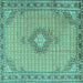 Square Machine Washable Medallion Turquoise Traditional Area Rugs, wshtr1173turq