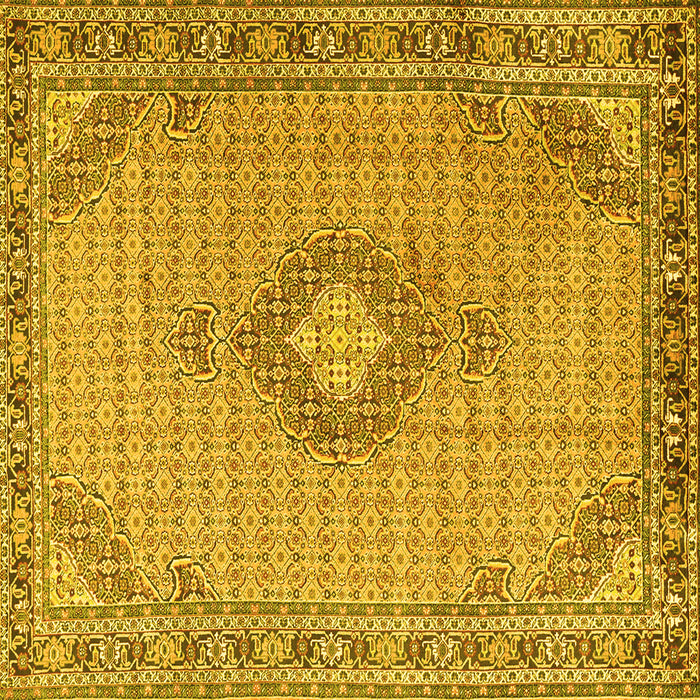 Square Machine Washable Medallion Yellow Traditional Rug, wshtr1173yw