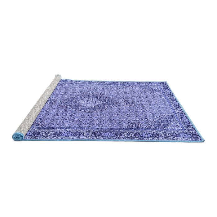 Sideview of Machine Washable Medallion Blue Traditional Rug, wshtr1173blu