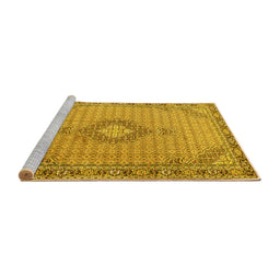 Sideview of Machine Washable Medallion Yellow Traditional Rug, wshtr1173yw