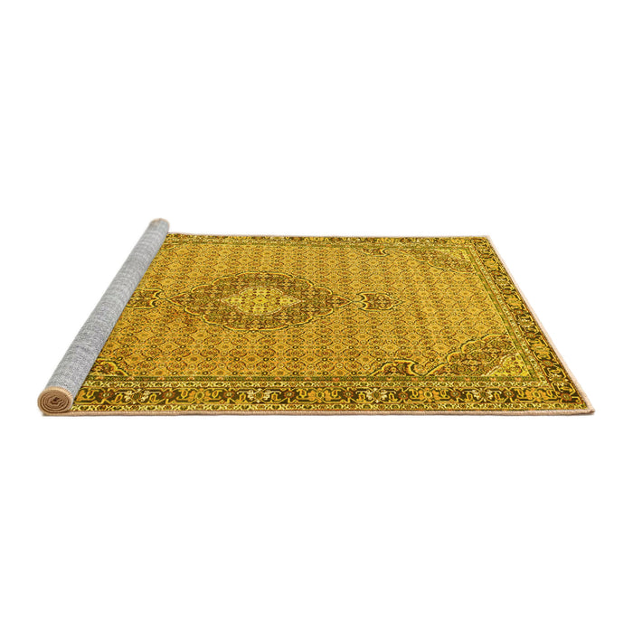 Sideview of Machine Washable Medallion Yellow Traditional Rug, wshtr1173yw