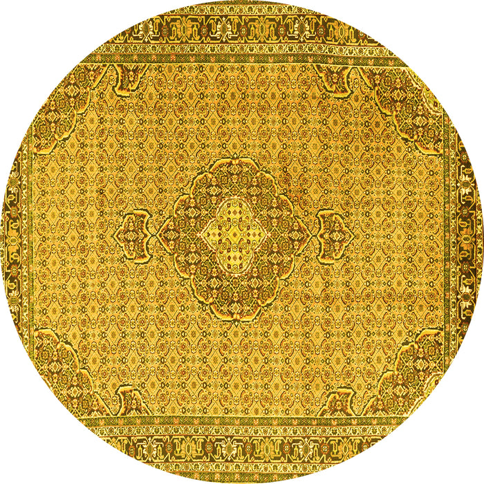 Round Medallion Yellow Traditional Rug, tr1173yw