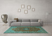 Machine Washable Medallion Turquoise Traditional Area Rugs in a Living Room,, wshtr1174turq