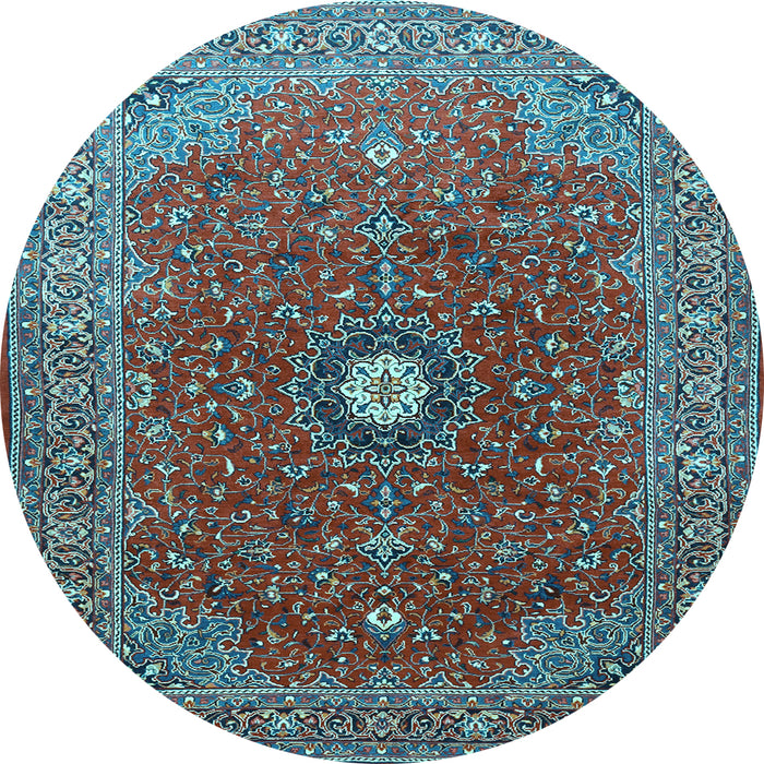 Round Medallion Light Blue Traditional Rug, tr1174lblu