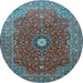 Round Medallion Light Blue Traditional Rug, tr1174lblu