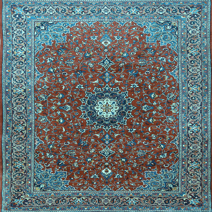 Square Machine Washable Medallion Light Blue Traditional Rug, wshtr1174lblu