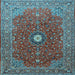 Square Machine Washable Medallion Light Blue Traditional Rug, wshtr1174lblu