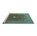 Sideview of Machine Washable Medallion Turquoise Traditional Area Rugs, wshtr1174turq