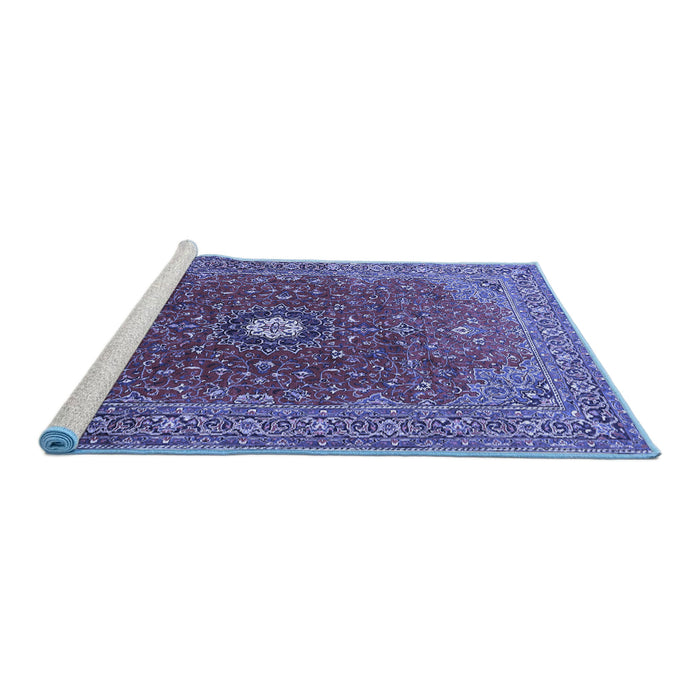 Sideview of Machine Washable Medallion Blue Traditional Rug, wshtr1174blu