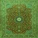 Round Machine Washable Medallion Green Traditional Area Rugs, wshtr1174grn