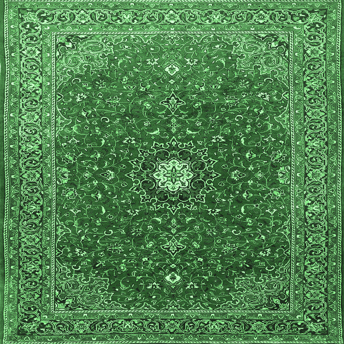 Square Medallion Emerald Green Traditional Rug, tr1174emgrn