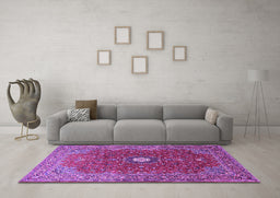 Machine Washable Medallion Purple Traditional Area Rugs in a Living Room, wshtr1174pur