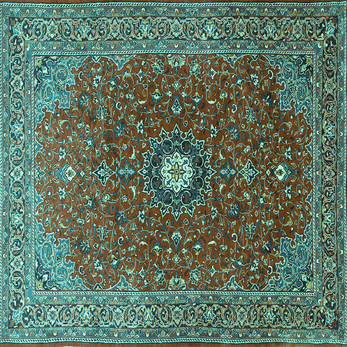 Square Machine Washable Medallion Turquoise Traditional Area Rugs, wshtr1174turq