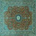 Square Machine Washable Medallion Turquoise Traditional Area Rugs, wshtr1174turq