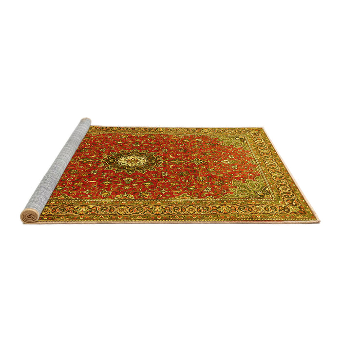 Sideview of Machine Washable Medallion Yellow Traditional Rug, wshtr1174yw