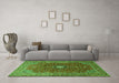 Machine Washable Medallion Green Traditional Area Rugs in a Living Room,, wshtr1174grn