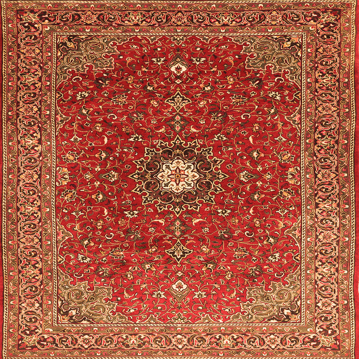 Round Machine Washable Medallion Orange Traditional Area Rugs, wshtr1174org