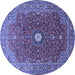 Round Machine Washable Medallion Blue Traditional Rug, wshtr1174blu