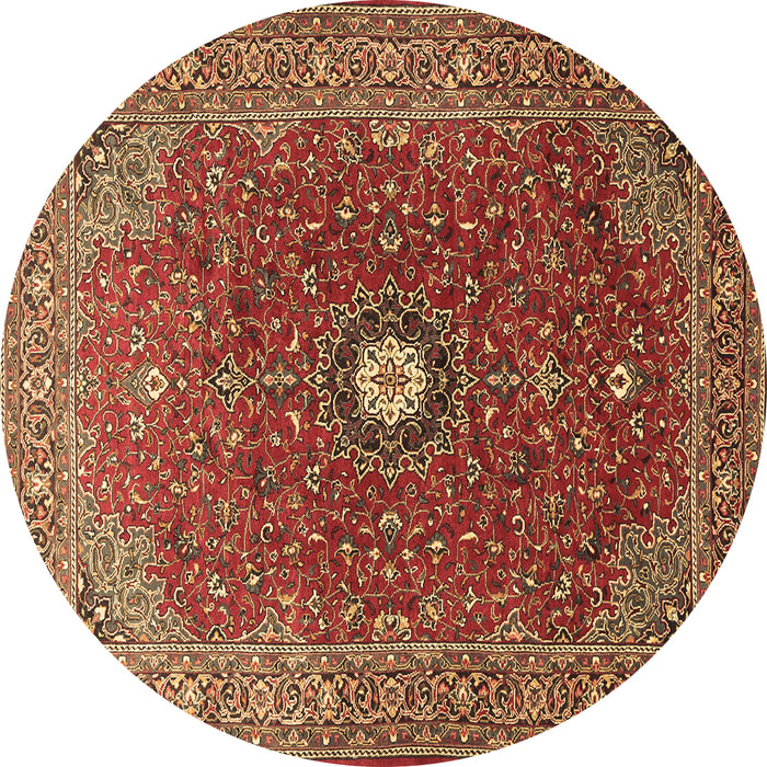 Round Machine Washable Medallion Brown Traditional Rug, wshtr1174brn