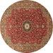 Round Medallion Brown Traditional Rug, tr1174brn