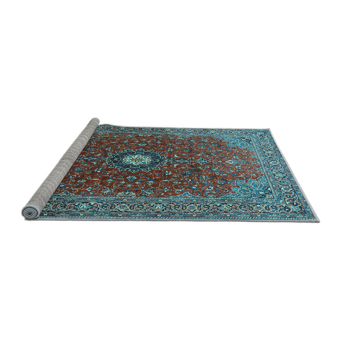 Sideview of Machine Washable Medallion Light Blue Traditional Rug, wshtr1174lblu