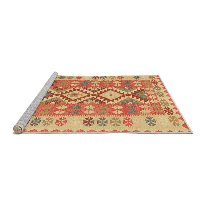 Sideview of Machine Washable Traditional Orange Red Rug, wshtr1175