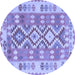 Round Machine Washable Southwestern Blue Country Rug, wshtr1175blu