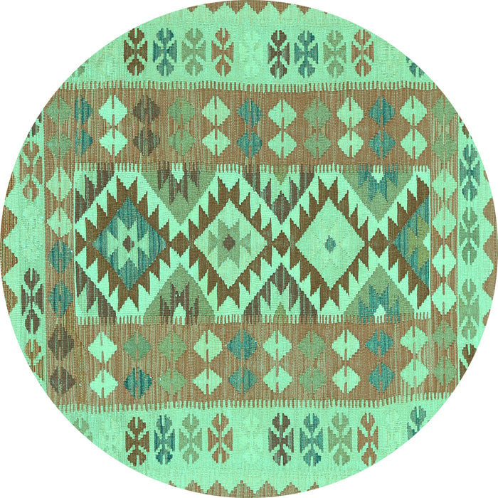 Round Machine Washable Southwestern Turquoise Country Area Rugs, wshtr1175turq