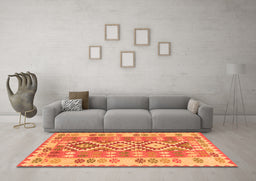 Machine Washable Southwestern Orange Country Area Rugs in a Living Room, wshtr1175org