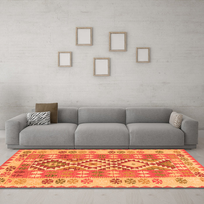 Machine Washable Southwestern Orange Country Area Rugs in a Living Room, wshtr1175org